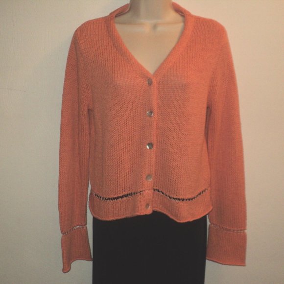 Cousin Johnny Size M Cardigan Sweater Dark Peach Long Sleeves Front Buttoned - Picture 1 of 7
